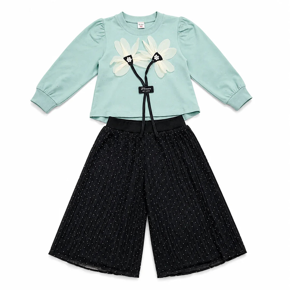 Girls 2-Piece Summer Outfit Set – Floral Top & Wide-Leg Pants