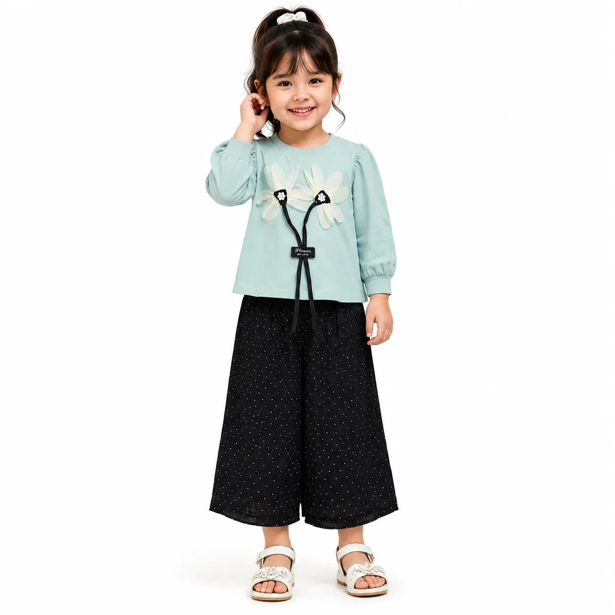 Girls 2-Piece Summer Outfit Set – Floral Top & Wide-Leg Pants