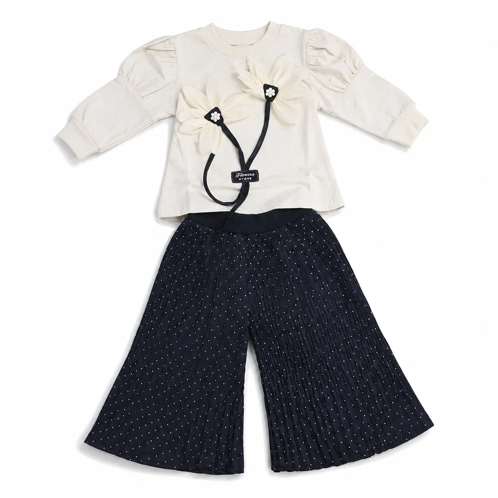 Girls 2-Piece Summer Outfit Set – Floral Top & Wide-Leg Pants