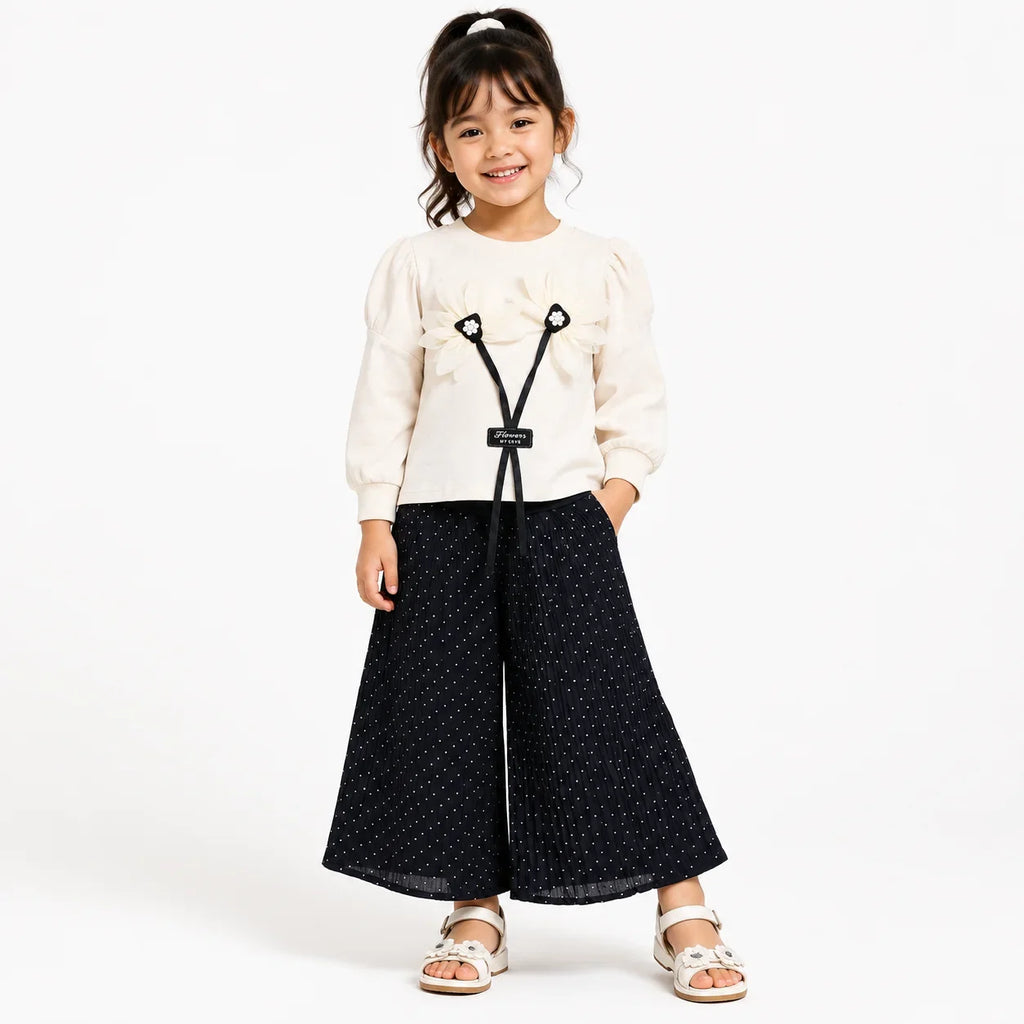 Girls 2-Piece Summer Outfit Set – Floral Top & Wide-Leg Pants