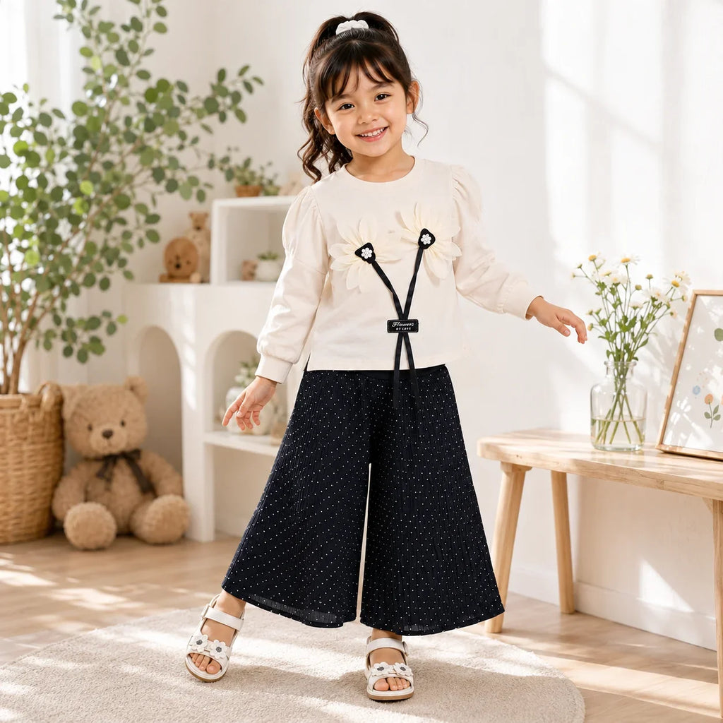 Girls 2-Piece Summer Outfit Set – Floral Top & Wide-Leg Pants