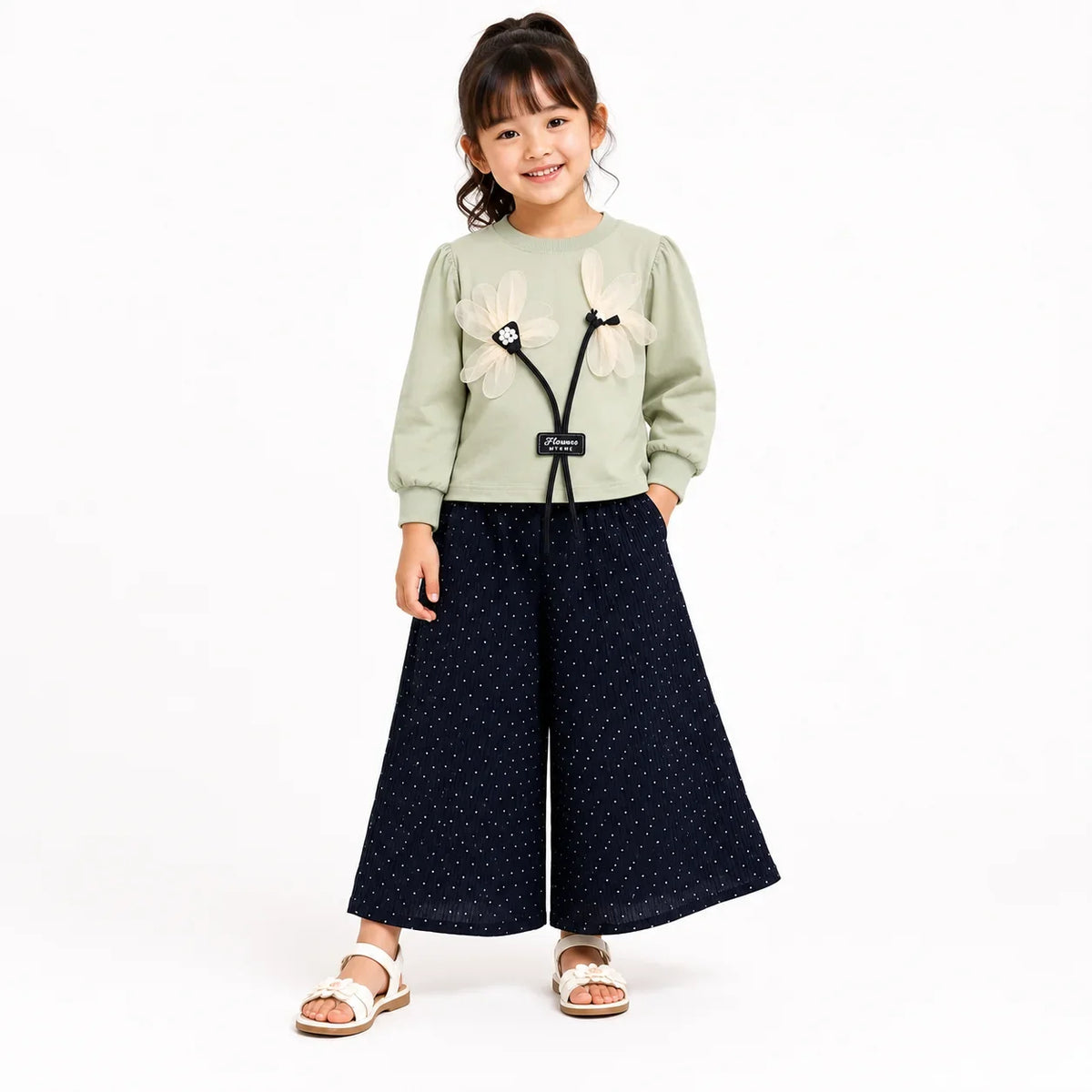 Girls 2-Piece Summer Outfit Set – Floral Top & Wide-Leg Pants