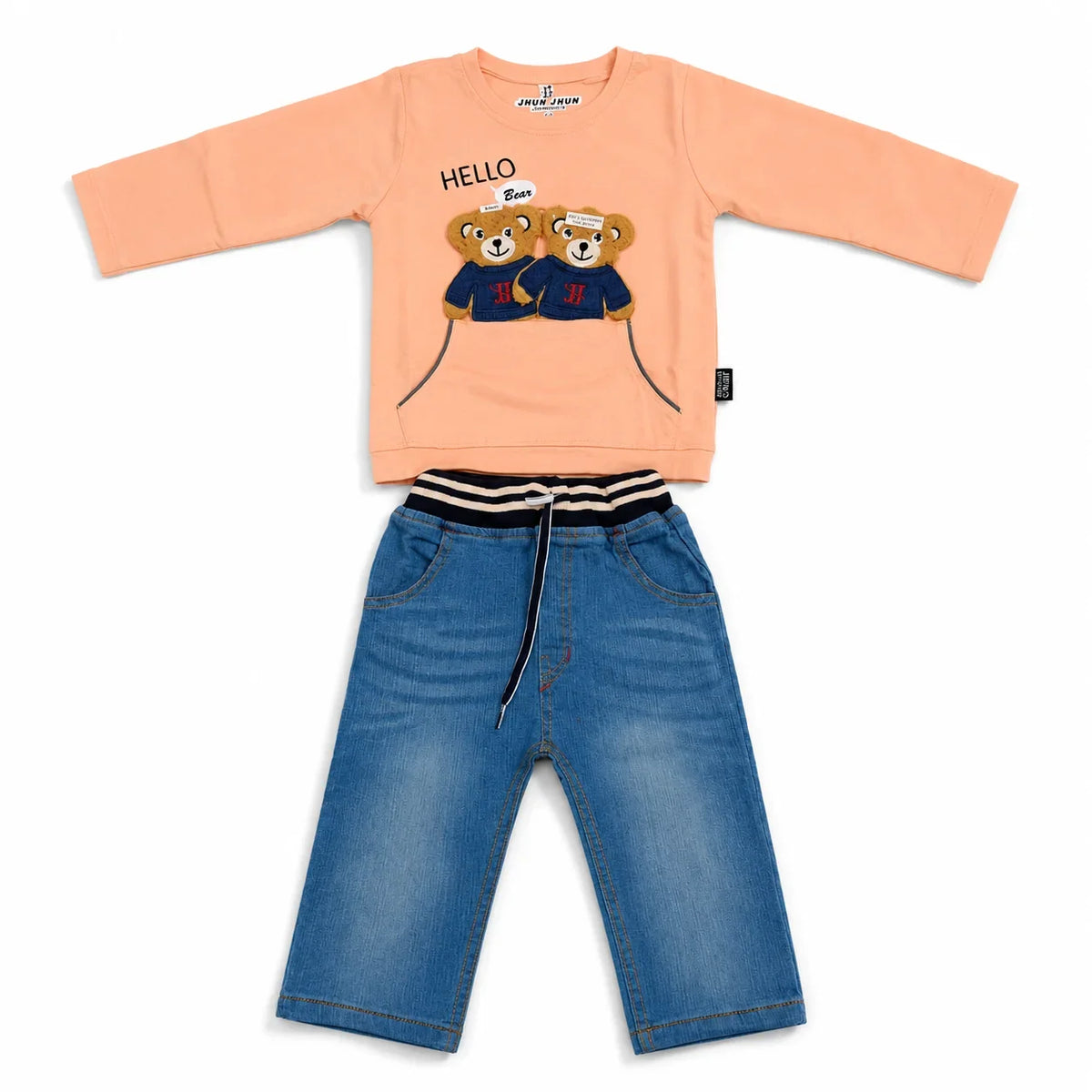 Boys 2-Piece Summer Outfit Set – Green Bear Print Top & Denim Pants