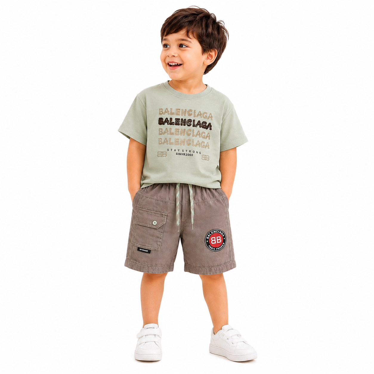 Boys Mint Letter Print T-Shirt and Cargo Shorts Set – Kids Summer Outfit
