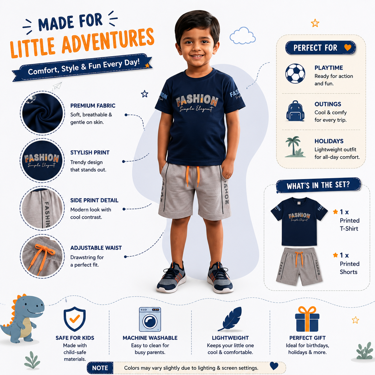 Boys Navy Letter Print T-Shirt and Shorts Set – Kids Smart Casual Outfit