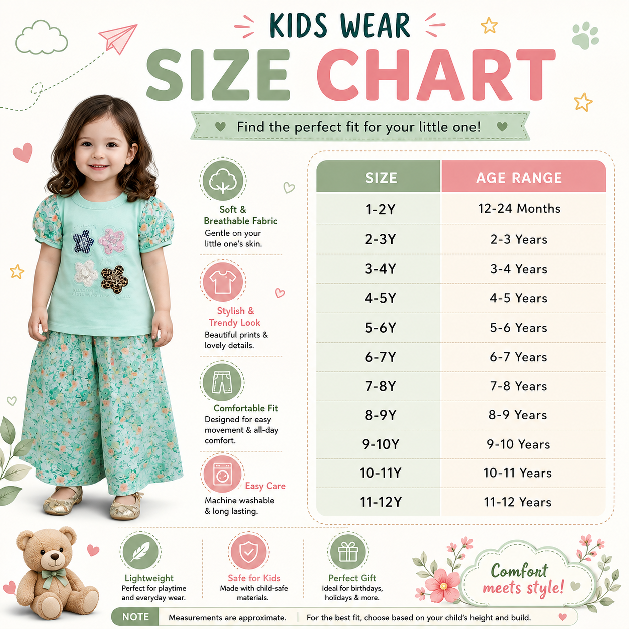 Girls Floral Print Puff Sleeve Top and Wide Leg Pants Set – Kids Fashion Outfit