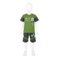 Mini & Mama boys green graphic t-shirt with dark grey sleeves and shorts set. Cotton blend.