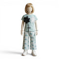 Mini & Mama light blue t-shirt with floral appliques and striped wide-leg pants with cargo pockets.