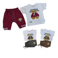 Mini & Mama Baby Bear Graphic T-Shirt and Pants Set in white and maroon. Cotton blend with teddy bear graphic.