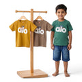 Mini & Mama Boys Graphic Print Cotton T-Shirt Set in mustard yellow, brown, and green. Features crew neck, short sleeves, and graphic prints.