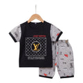 Mini & Mama boys black t-shirt with graphic print and striped shorts set. Cotton blend.