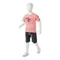 Mini & Mama Boys pink graphic t-shirt with Super Mario print and charcoal grey shorts with drawstring waist.