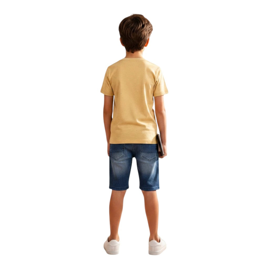 Mini & Mama boys yellow graphic t-shirt and distressed denim shorts set