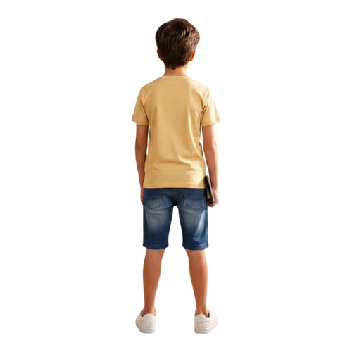 Mini & Mama boys yellow graphic t-shirt and distressed denim shorts set