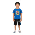 Mini & Mama Boys blue Super Mario graphic t-shirt and black shorts set with white side panels.