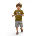 Mini & Mama Toddler Boy Graphic T-Shirt and Shorts Set in olive green cotton with grey shorts. Features playful lettering and graphics.